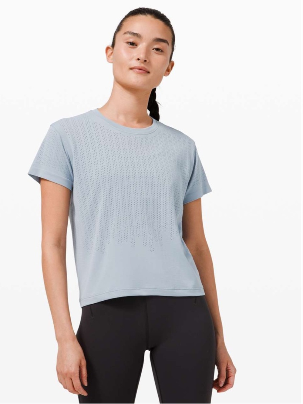 LULULEMON Train to Be Short Sleeve *Stripe Rain Stripe Chambray